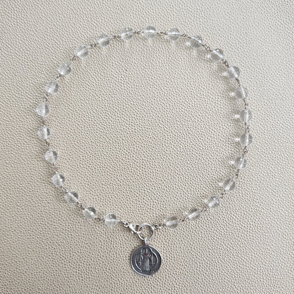 Clear Quartz Necklace With Sterling Silver StBenedict Pendant 98$